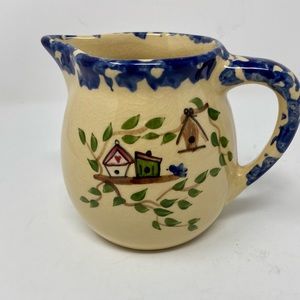 Alpine Pottery Roseville 1998 Birdhouse Sponge wear Pitcher.